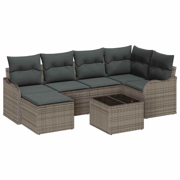 vidaXL Conjunto de Sof&aacute; de Jardim 7 pcs Cinzeto Rattan Sint&eacute;tico