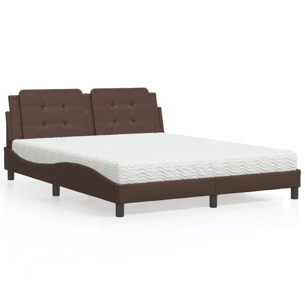 vidaXL Cama com colchão Zadar 160x200 cm couro artificial castanho
