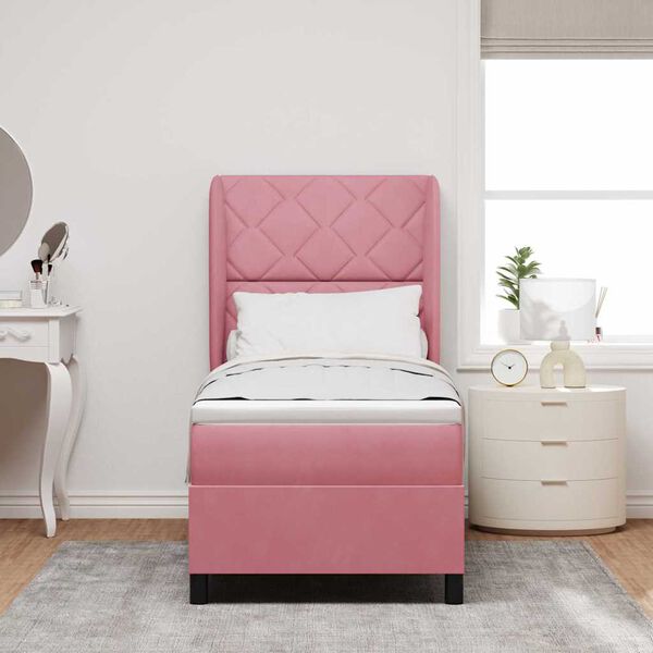 vidaXL Cama Box com colch&atilde;o com cabeceira Rosa 200 x 80 cm Poli&eacute;ster