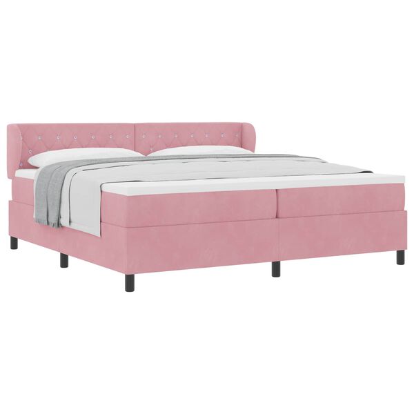 vidaXL Cama Box com colch&atilde;o com cabeceira Rosa 200 x 200 cm Veludo