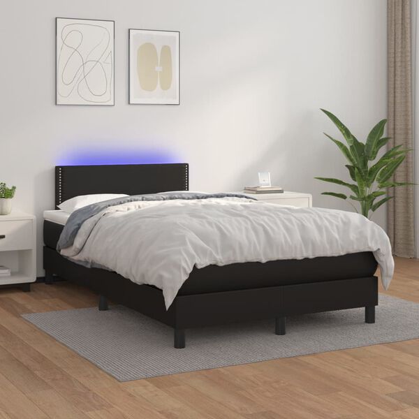 vidaXL Cama box spring c/ colchão/LED 120x200cm couro artificial preto