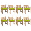 vidaXL Cadeiras de jardim almofad&otilde;es verde brilhante 8 pcs teca maci&ccedil;a