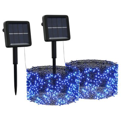 vidaXL Luzes solares 2 pcs 2x200 LED p/ interior/exterior azuis