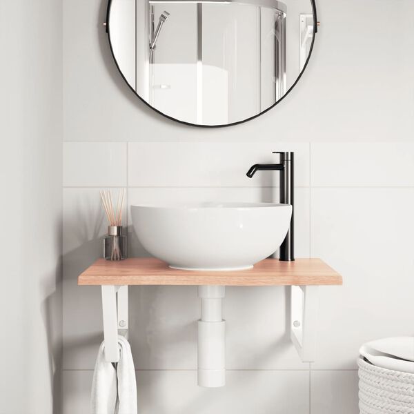 vidaXL Prateleira de parede p/ lavat&oacute;rio a&ccedil;o/madeira carvalho maci&ccedil;a