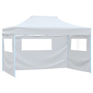 vidaXL Tenda dobrável profissional festas 3 paredes 280x410x315 cm aço branco
