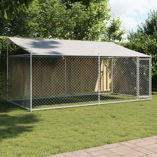 vidaXL Jaula para cão com telhado/porta 4x2x2 m aço galvanizado cinza