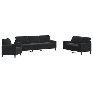 vidaXL 3 pcs conjunto de sof&aacute;s com almofad&otilde;es e rolos veludo preto