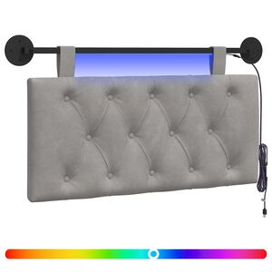 vidaXL Cabeceira suspensa Com luz LED Cinzento-claro Veludo