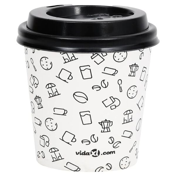 vidaXL Copos de caf&eacute; em papel com tampas 120 ml 1000pcs branco e preto
