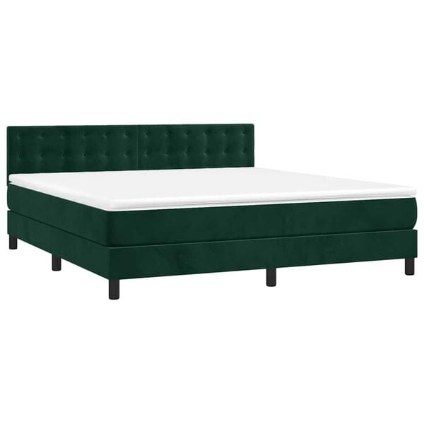 vidaXL Cama box spring c/ colch&atilde;o/LED 180x200 cm veludo verde-escuro