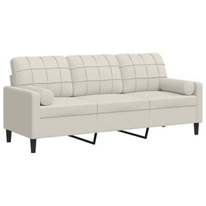 vidaXL Sof&aacute; 3 lugares c/ almofadas decorativas 180 cm veludo creme