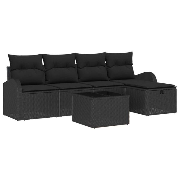 vidaXL Conjunto de Sof&aacute;s com almofada Manual 6 pcs Preto vime PE