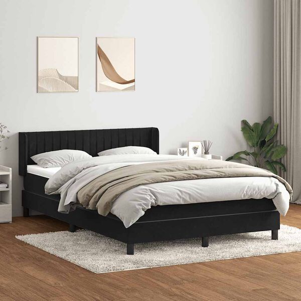 vidaXL Cama com molas/colch&atilde;o 160x210 cm veludo preto