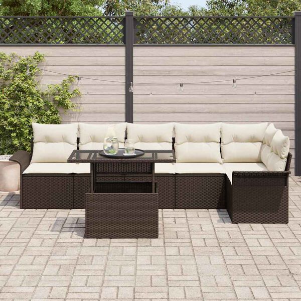 vidaXL Conjunto de Sof&aacute; de Jardim 7 pcs Castanho Rattan Sint&eacute;tico