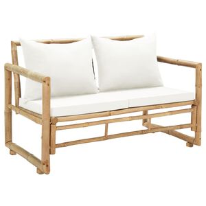 vidaXL Sof&aacute; de jardim de 2 lugares com almofad&otilde;es de bambu