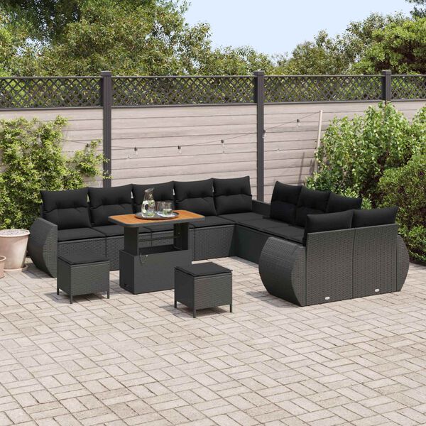 vidaXL Conjunto de Sof&aacute; de Jardim com almofada 13 pcs Preto