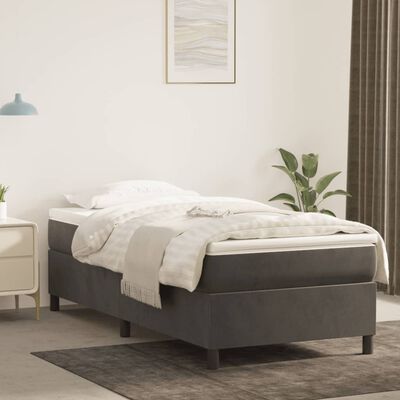 vidaXL Estrutura de cama com molas 90x200 cm veludo cinzento-escuro