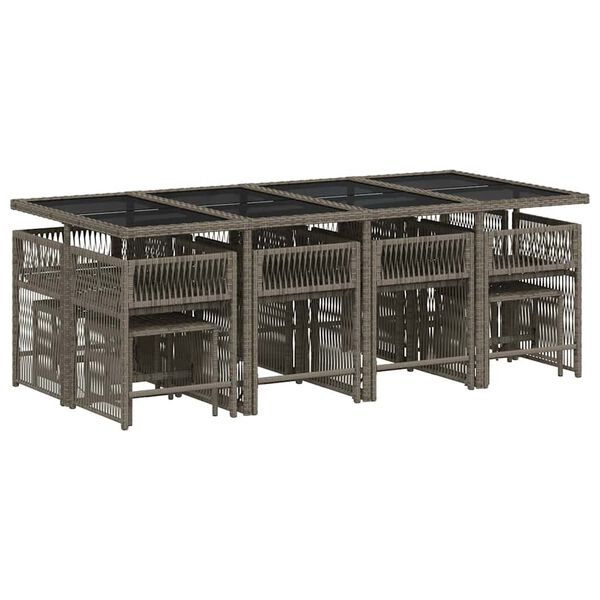 vidaXL 13 pcs conjunto jantar p/ jardim c/ almofad&otilde;es vime PE cinzento