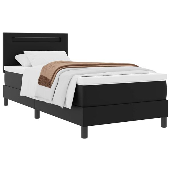 vidaXL Cama Box com colch&atilde;o Preto 90 x 190 cm Couro sint&eacute;tico
