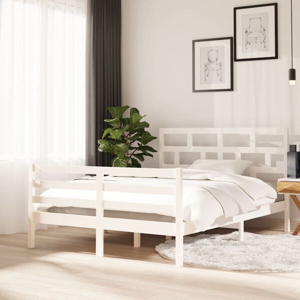 vidaXL Estrutura de cama 140x200 cm madeira de pinho maciça branco