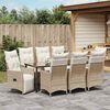 vidaXL Conjunto de Jantar para Jardim com almofada 9 pcs Bege vime PE