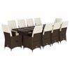 vidaXL 11 pcs conj. de bistr&ocirc; p/ jardim c/ almofad&otilde;es vime PE castanho