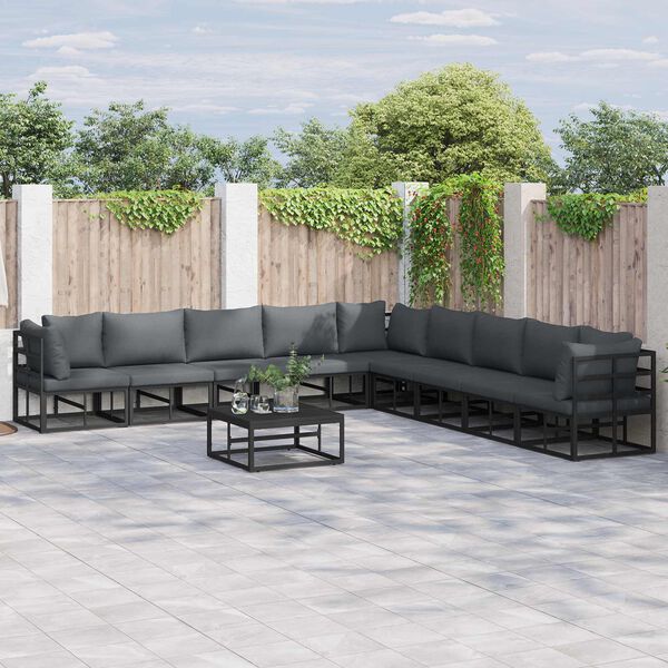 vidaXL Conjunto de Sof&aacute; de Jardim com almofada 9 pcs Preto Alum&iacute;nio