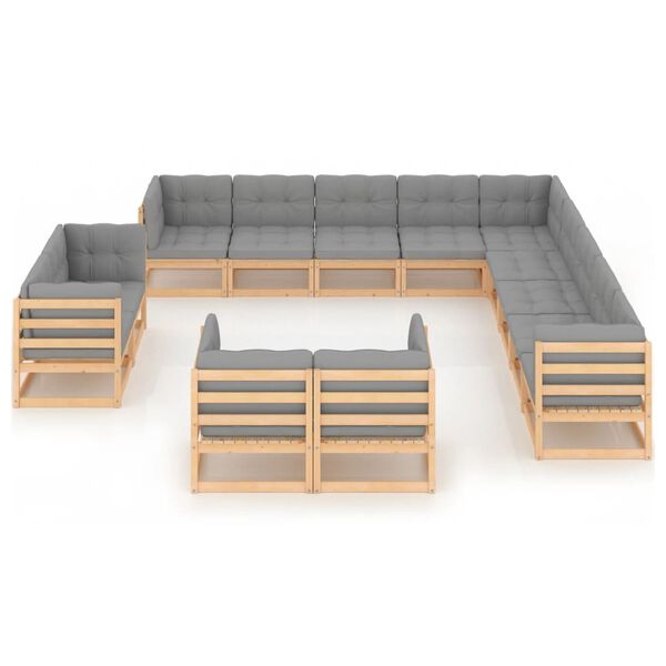 vidaXL 13 pcs conjunto lounge de jardim c/ almofad&otilde;es pinho maci&ccedil;o