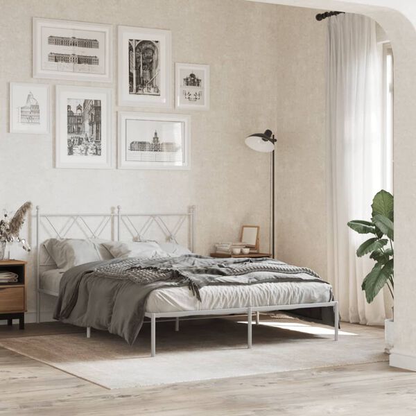 vidaXL Estrutura de cama com cabeceira 140x190 cm metal branco