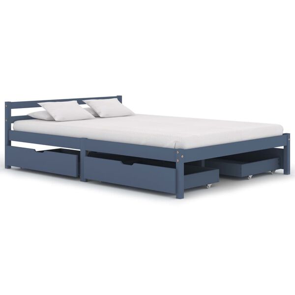 vidaXL Estrutura de cama c/ 4 gavetas 140x200 cm pinho maciço cinzento
