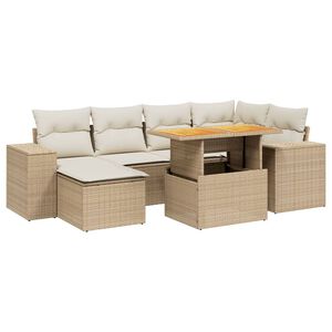 vidaXL 7 pcs conjunto de sof&aacute;s p/ jardim com almofad&otilde;es vime PE bege