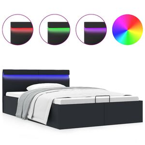 vidaXL Cama hidr&aacute;ulica LED c/ arruma&ccedil;&atilde;o 140x200cm couro artifi. preto