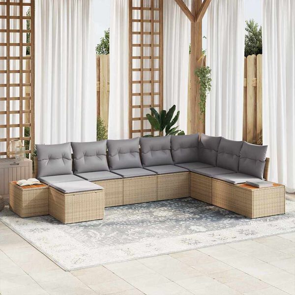 vidaXL Conjunto de Sof&aacute; de Jardim 8 pcs Bege Rattan Sint&eacute;tico