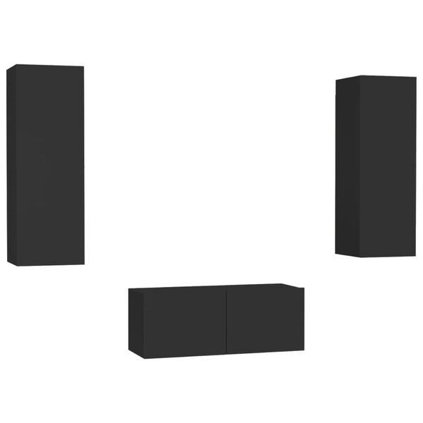 vidaXL 3 pcs conjunto de m&oacute;veis de TV derivados de madeira preto