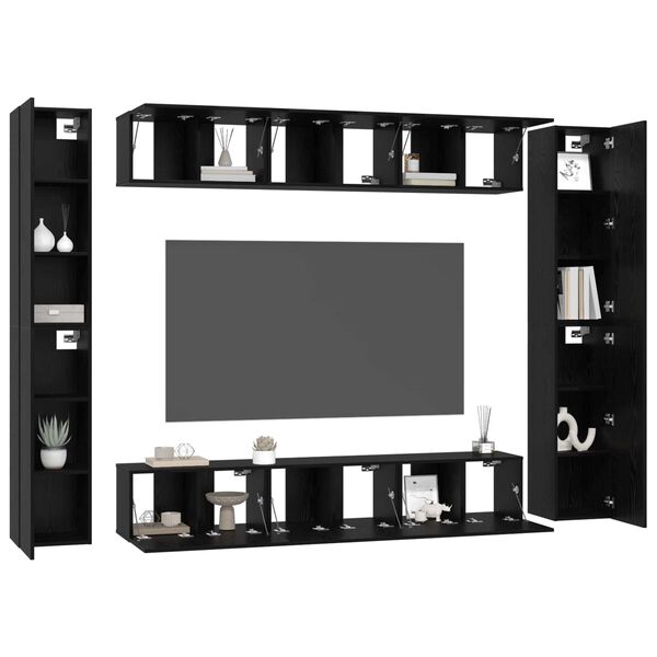 vidaXL Conjunto de m&oacute;vel de TV Montado na parede 10 pcs Carvalho Preto