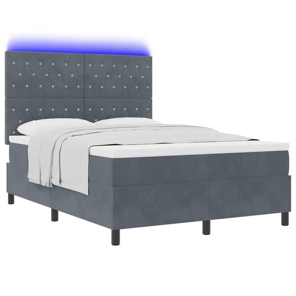 vidaXL Cama Box Spring LED Cinza Escuro 160 x 200 cm tecido