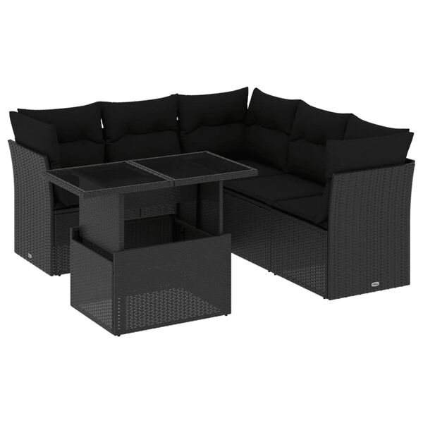 vidaXL 6 pcs conjunto sof&aacute;s de jardim c/ almofad&otilde;es vime PE preto