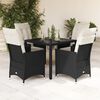 vidaXL 5 pcs conjunto de jantar p/ jardim c/ almofad&otilde;es vime PE preto