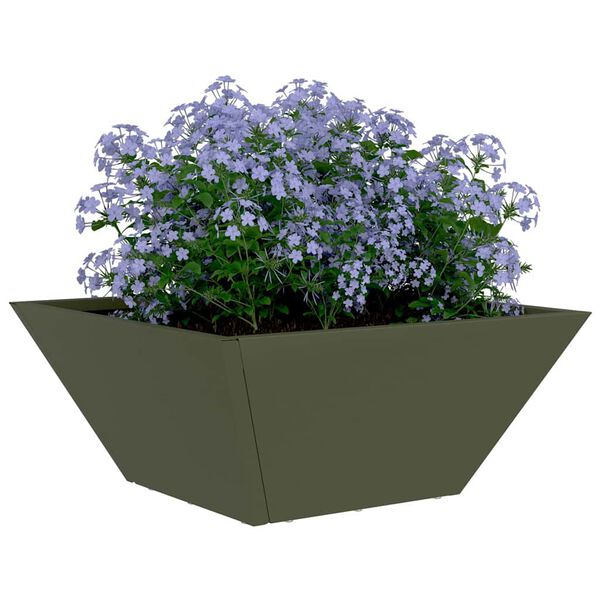 vidaXL Vaso de Jardim Verde Oliva 35 x 35 x 15 cm Aço laminado a frio