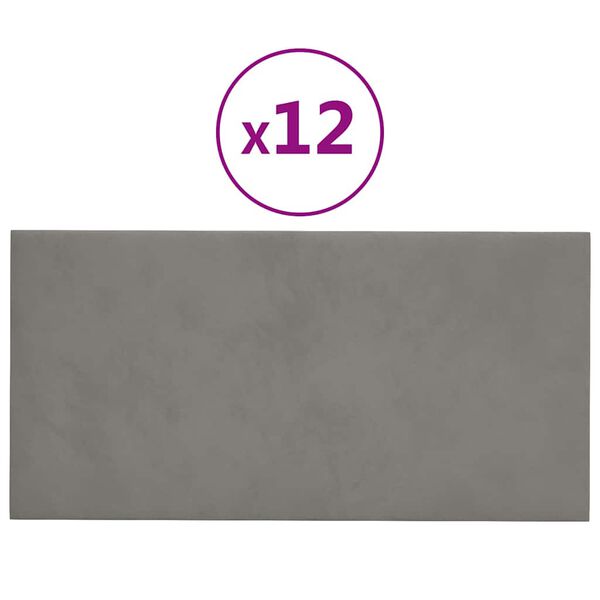 vidaXL Painel de parede 12 pcs 60x30 cm veludo 2,16 m&sup2; cinzento-claro