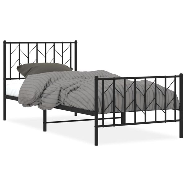 vidaXL Estrutura de cama com cabeceira e p&eacute;s 90x200 cm metal preto