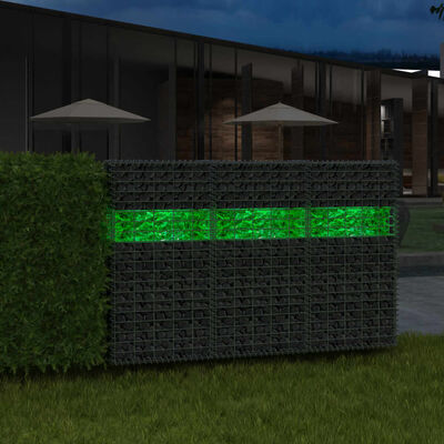 vidaXL Muro gabião de jardim c/ rochas de vidro e luz LED 50x30x100 cm