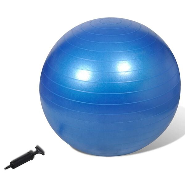 Bola de equil&iacute;brio para fitness e exerc&iacute;cio + bomba, 75 cm, azul