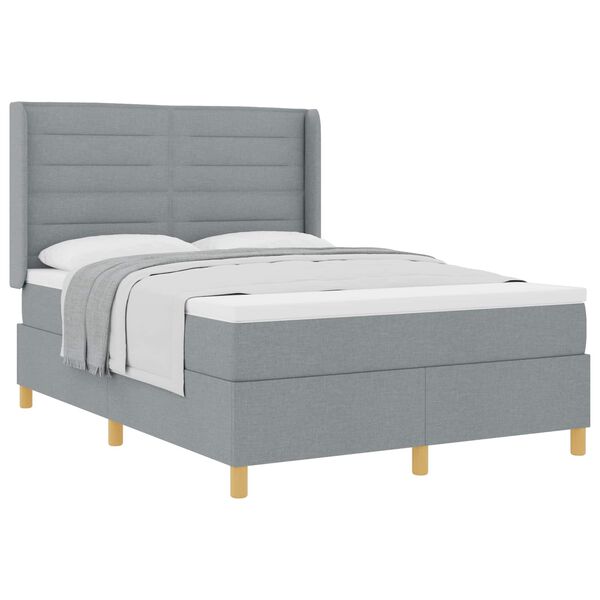 vidaXL Cama Box com colch&atilde;o Cinzento-claro 140 x 190 cm tecido