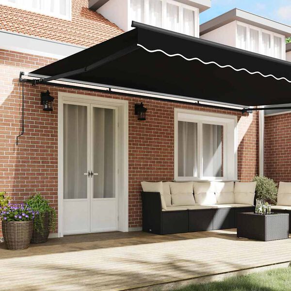 vidaXL Toldo Retr&aacute;til Manual Preto 500 &times; 350 cm Poli&eacute;ster e A&ccedil;o