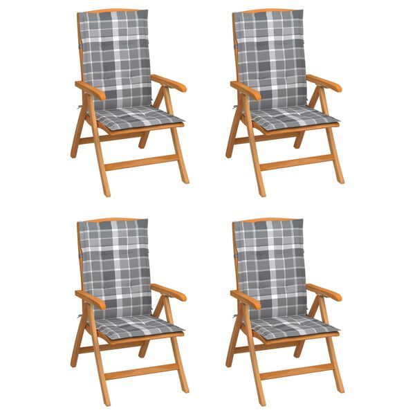 vidaXL Cadeiras de jardim reclin&aacute;veis c/ almofad&otilde;es 4 pcs teca maci&ccedil;a