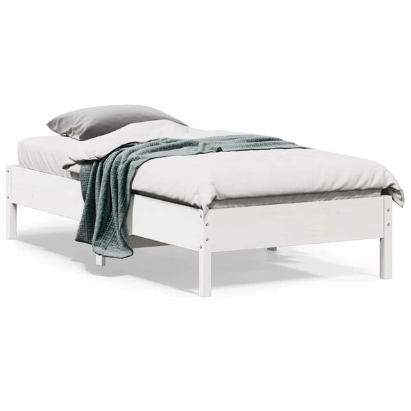 vidaXL Cama sem colch&atilde;o 75x190 cm madeira de pinho maci&ccedil;a branco