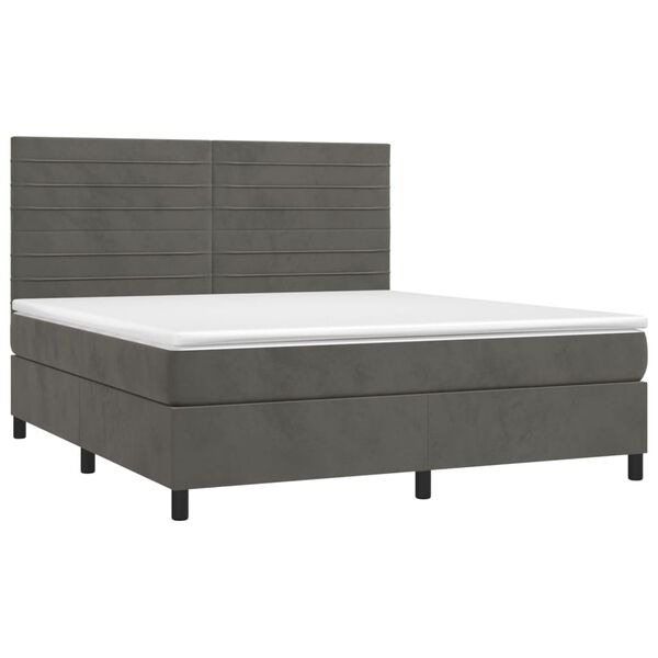 vidaXL Cama box spring c/ colch&atilde;o/LED 160x200cm veludo cinzento-escuro