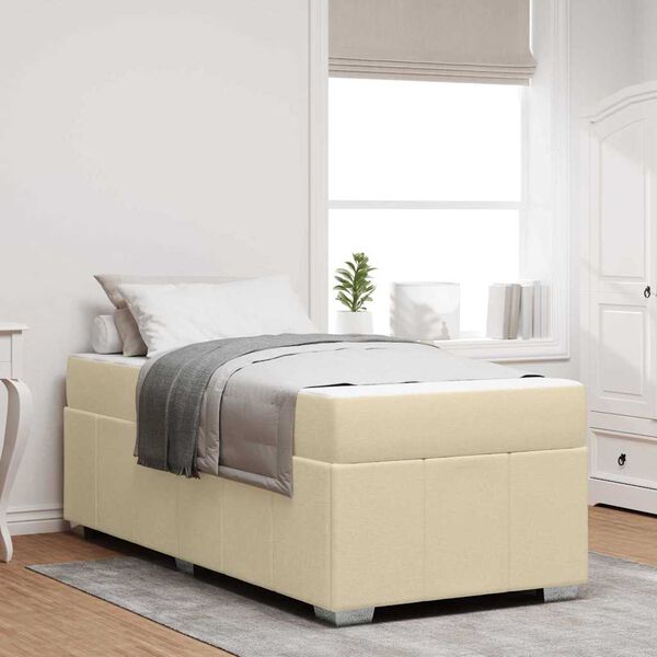 vidaXL Estrutura da Cama com colch&atilde;o Creme 90 x 200 cm tecido