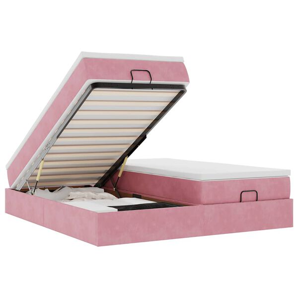 moldura de cama otomana vidaXL com colch&atilde;o rosa 200x200cm Veludo